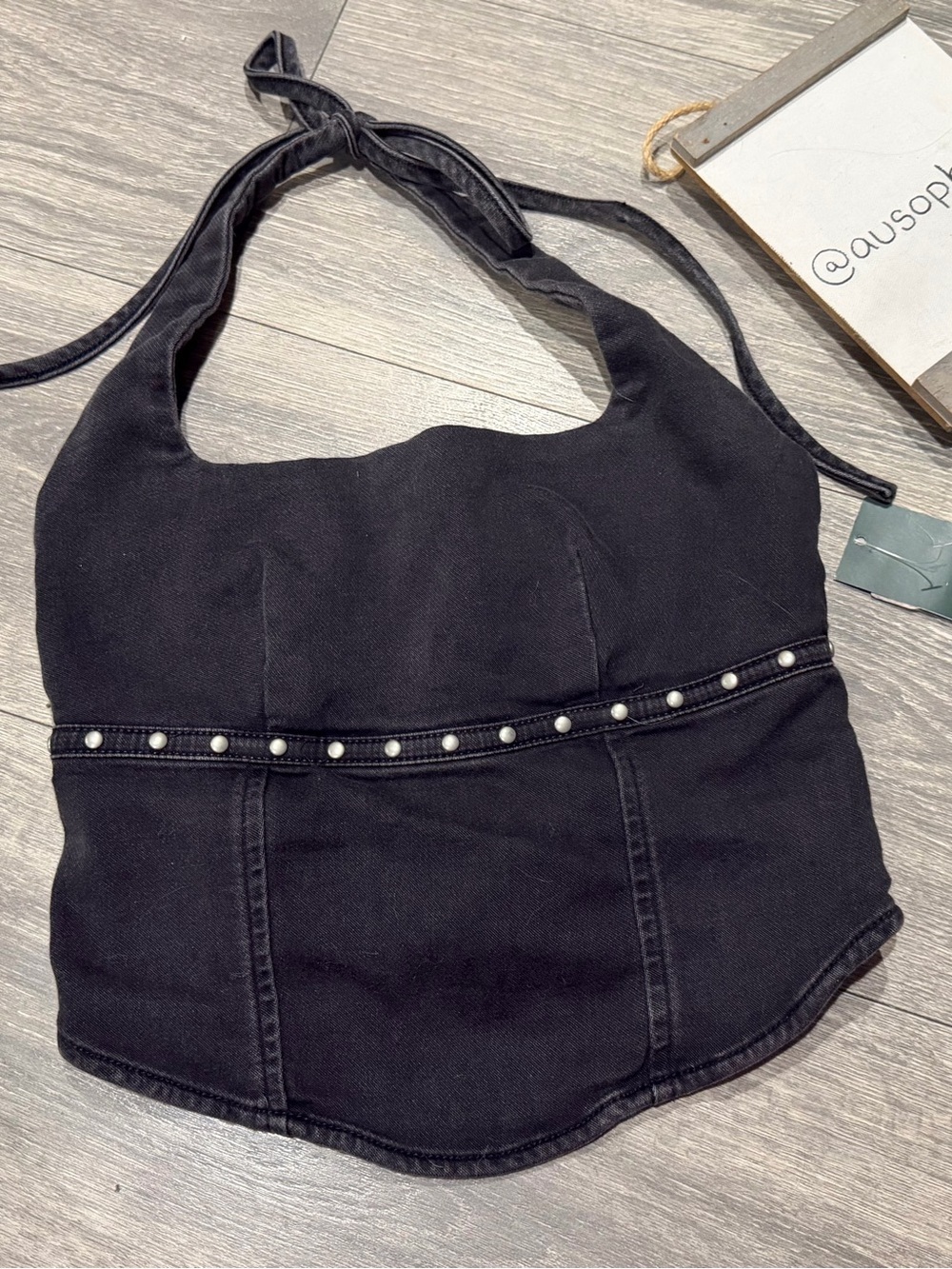 Wild Fable Western Black Denim Studded Halter Zip Back Crop Top. Size XXS NWT! - Picture 4 of 10